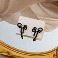 French Vintage Velvet Bowknot Heart Rhinestone Studs For Women Elegant Hollow Flocked Alloy Earrings view 4