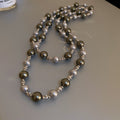 French Style Silver Gray Round Pearl Geometric Alloy Sweater Necklace With Contrast Design view 2