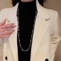 French Style Silver Gray Round Pearl Geometric Alloy Sweater Necklace With Contrast Design view 3