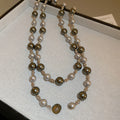 French Style Silver Gray Round Pearl Geometric Alloy Sweater Necklace With Contrast Design view 4