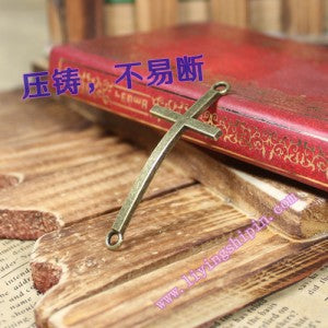 Curved Cross Alloy Charm Pendant 52x22mm for DIY Jewelry