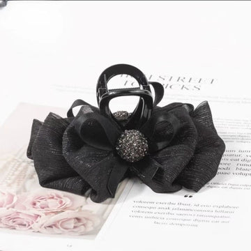 Black Fabric Bow Claw Clip For Elegant Updos