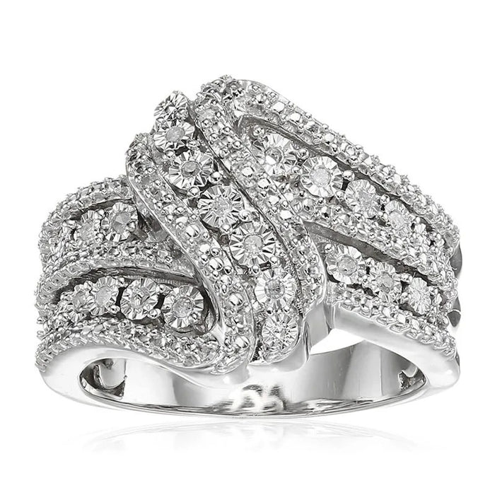European American Creative Full Rhinestone Ring For Women, Curved Swing Arm Statement Accessory