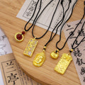 New Chinese Style Gold Fu Character Gourd Pendant Necklace With Buddha Head Ethnic Wedding Charm view 2
