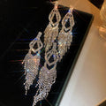 Chic Alloy Geometric Rhinestone Tassel Drop Earrings With Silver Pins For Evening Dress view 3