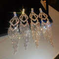 Chic Alloy Geometric Rhinestone Tassel Drop Earrings With Silver Pins For Evening Dress view 1