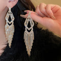 Chic Alloy Geometric Rhinestone Tassel Drop Earrings With Silver Pins For Evening Dress view 4