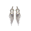 Chic Alloy Geometric Rhinestone Tassel Drop Earrings With Silver Pins For Evening Dress view 5