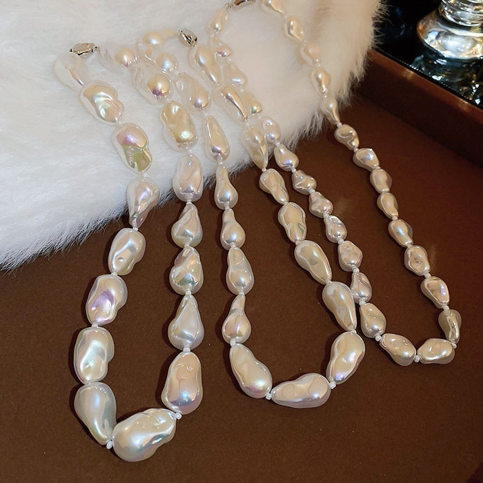 Irregular Faux Pearl Geometric Sweater Necklace Chic Commuter Collarbone Jewelry