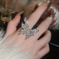Gold Plated Zircon Butterfly Faux Pearl Open Ring, Elegant Versatile Fashion Jewelry view 3