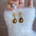 Vintage Luxury Brown Acrylic Irregular Waterdrop Oval Gold Alloy Dangle Stud Fashion Earrings view 4
