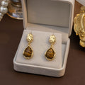 Vintage Luxury Brown Acrylic Irregular Waterdrop Oval Gold Alloy Dangle Stud Fashion Earrings view 3