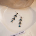 Vintage Alloy Fan Tassel Drop With Turquoise Enamel Rhinestones Geometric Luxury Long Dangle Earrings view 2