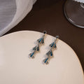 Vintage Alloy Fan Tassel Drop With Turquoise Enamel Rhinestones Geometric Luxury Long Dangle Earrings view 4