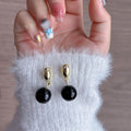 Elegant Irregular Oval Alloy Studs With Black Pearl Ball Drop Minimalist Fashion Women's Earrings view 2