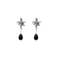 Elegant New Chinese Wrinkled Alloy Flower Long Black Teardrop Pendant Statement Drop Earrings view 5