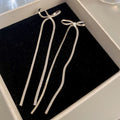 Silver Needle Metal Chain Bow Drop Earrings For Women Minimalist Long Luxe Fashion Jewelry view 4