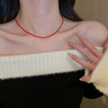 Chinese Red Artificial Crystal Beaded Necklace New Chinese Geometric Line Collarbone Jewelry view 3