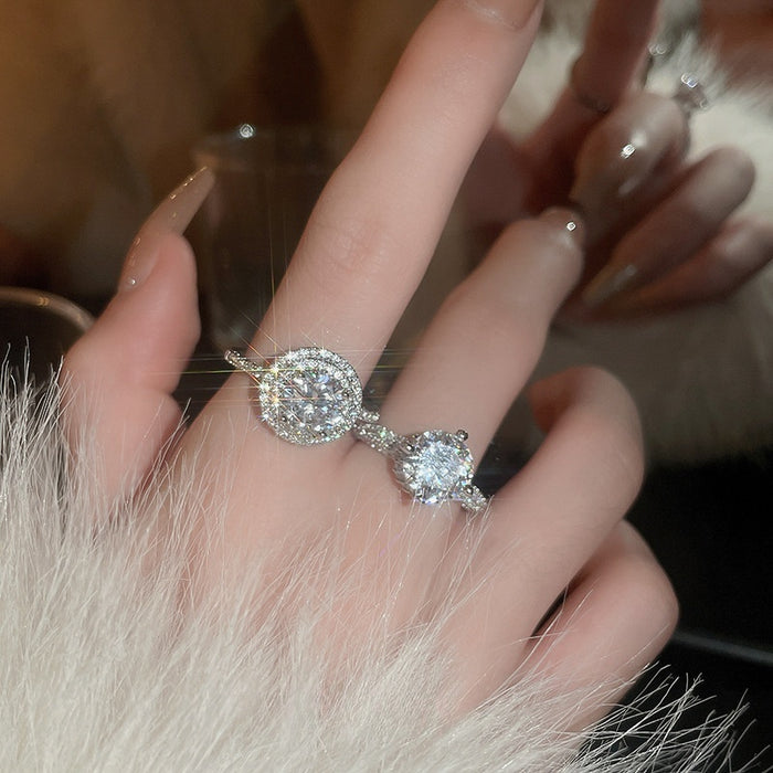 Light Luxury Zircon Geometric Wrap Ring With Round Stone Minimalist Commuter Style