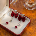 Elegant Velvet Bow Tassel Chain Alloy Heart Pendant Long Drop Winter Fashion Women's Earrings view 4