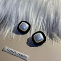 Elegant French Vintage Flocked Velvet Geometric Square Faux Pearl Stud Statement Autumn Winter Earrings view 2