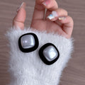 Elegant French Vintage Flocked Velvet Geometric Square Faux Pearl Stud Statement Autumn Winter Earrings view 4