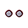 Elegant French Vintage Flocked Velvet Geometric Square Faux Pearl Stud Statement Autumn Winter Earrings view 5