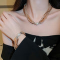 Multilayer Wrapped Crystal Line Necklace With Rhinestone Forest Style Collarbone Design view 3