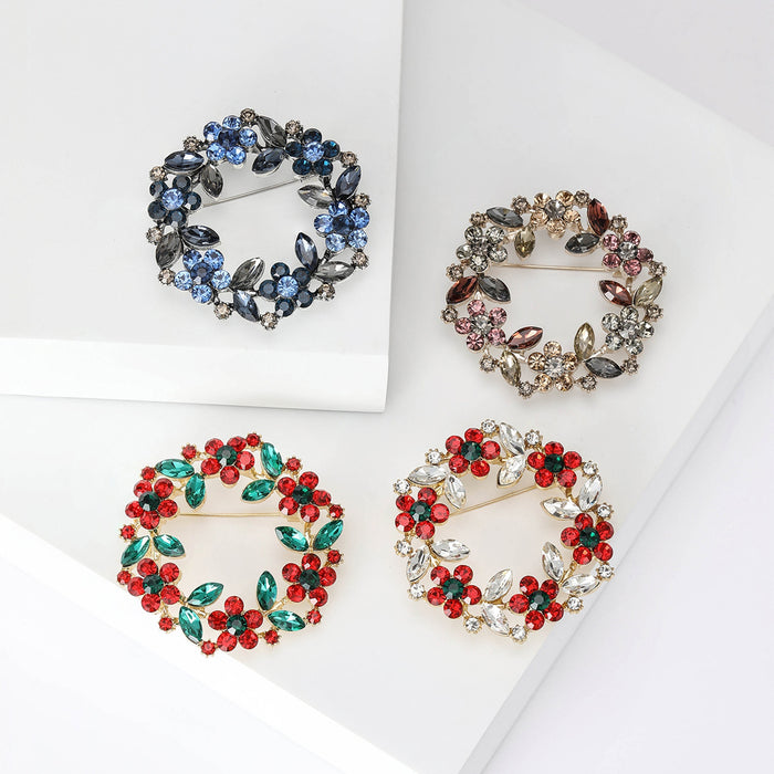 Alloy Rhinestone Floral Wreath Brooch Pin For Suit And Coat Fastening