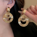 Metal Multi Layer Wrapped Round Geometric Drop Earrings For Women European American Statement Style view 4