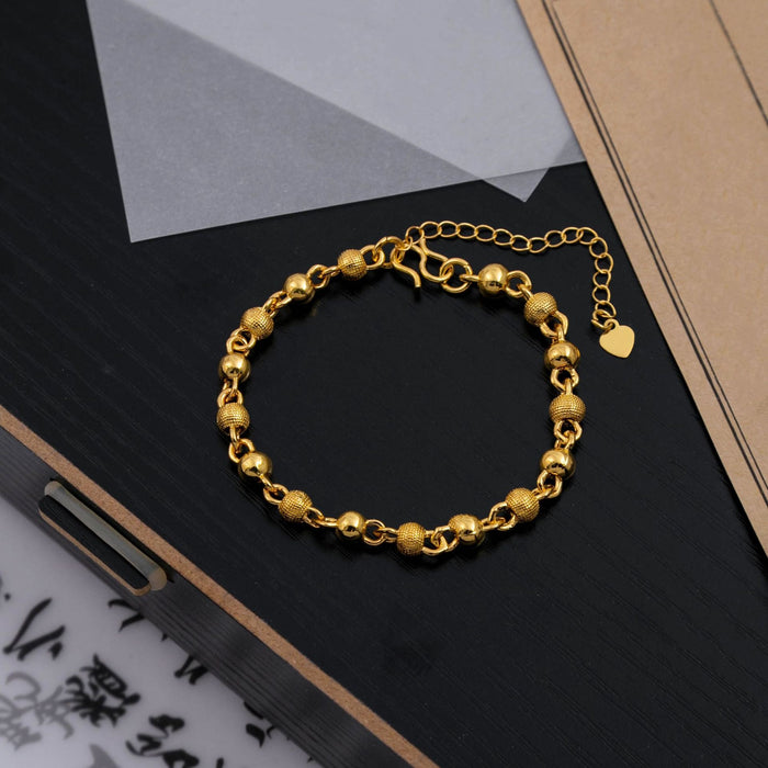 Vietnam Sand Gold Simple Solid Round Bead Bracelet, Ethnic Heart Pendant Lucky Beaded Bangle