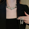 Irregular Metal Spliced Necklace And Earrings Jewelry Set, European Minimalist Collarbone Chain view 2