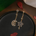Vintage Luxury Asymmetric Star Moon Alloy Drop Earrings With Rhinestone Crystal Celestial Dangle Earrings view 3