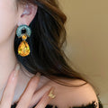 Vintage Alloy Teardrop Geometric Rhinestone Stud Earrings With Silver Pins For Women view 3