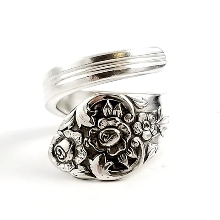 Dark Style Blackened Leaf Ring For Women Floral Open Adjustable Finger Jewelry