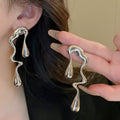 Irregular Liquid Metal Geometric Drop Earrings With Silver Needle Bold Statement Style view 3
