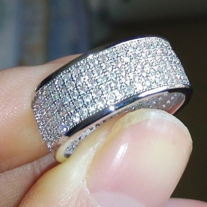 Five Row Cubic Zirconia Band Ring, European American Fashion Unisex Jewelry