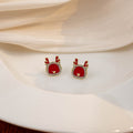 Elegant Red Enamel Cartoon Dragon Heart Studs With Rhinestone Alloy Silver Needle Fashion Earrings view 4