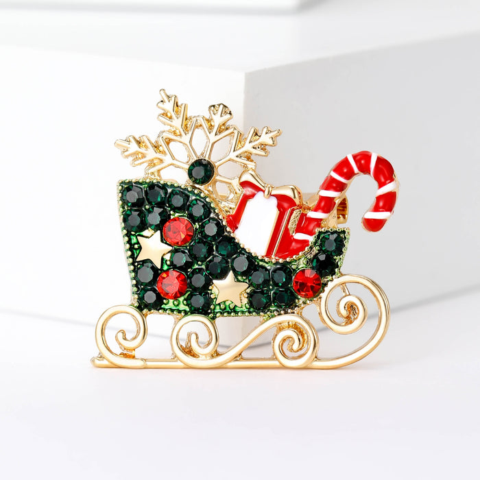Alloy Enamel Christmas Carriage Brooch Pin For Festive Lapel Decoration