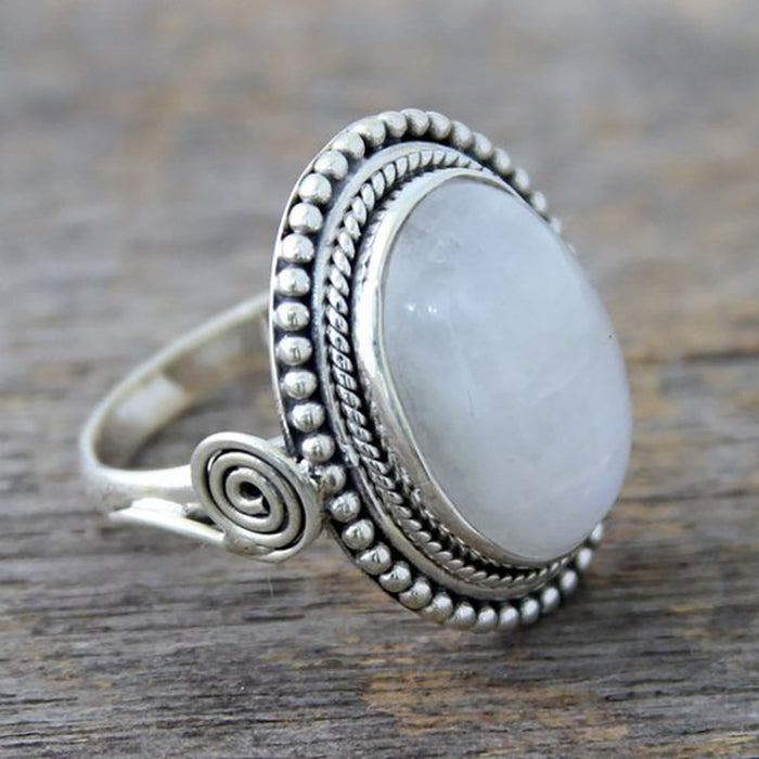 European American Statement Punk Moonstone Oval Ring For Women, Cross Border Engagement Jewelry