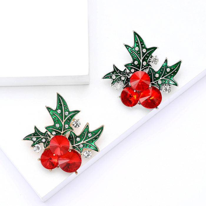 Alloy Enamel Christmas Berry Brooch For Women Clothing Decoration