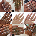 European American Letter Star Moon Ring Set Water Drop Crown Snake Rhinestone Vintage Knuckle Rings view 4