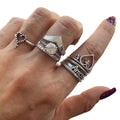 European American Letter Star Moon Ring Set Water Drop Crown Snake Rhinestone Vintage Knuckle Rings view 5