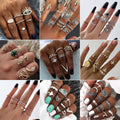 European American Letter Star Moon Ring Set Water Drop Crown Snake Rhinestone Vintage Knuckle Rings view 1