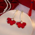Elegant Red Enamel Maple Leaf Long Drop Pearl Rhinestone 925 Silver Needle Fashion Earrings view 1