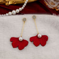 Elegant Red Enamel Maple Leaf Long Drop Pearl Rhinestone 925 Silver Needle Fashion Earrings view 4