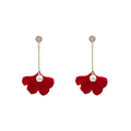Elegant Red Enamel Maple Leaf Long Drop Pearl Rhinestone 925 Silver Needle Fashion Earrings view 5