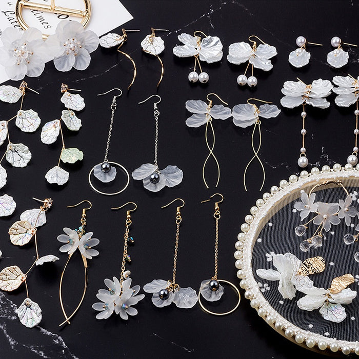 Elegant Korean White Shell Flower Pearl Alloy Long Drop Dangle Fairy Fresh Style Earrings