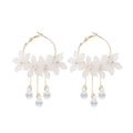 Elegant Korean White Shell Flower Pearl Alloy Long Drop Dangle Fairy Fresh Style Earrings view 5