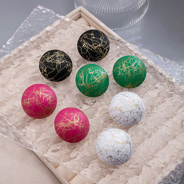 Luxury Geometric Round Enamel Dome Stud Earrings For Women With Gold Wire Texture Alloy Statement Earrings